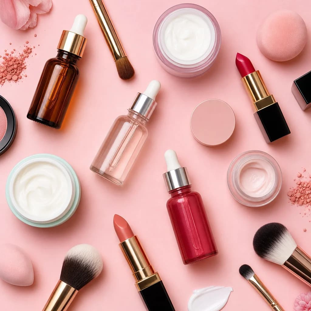Beauty products flat lay